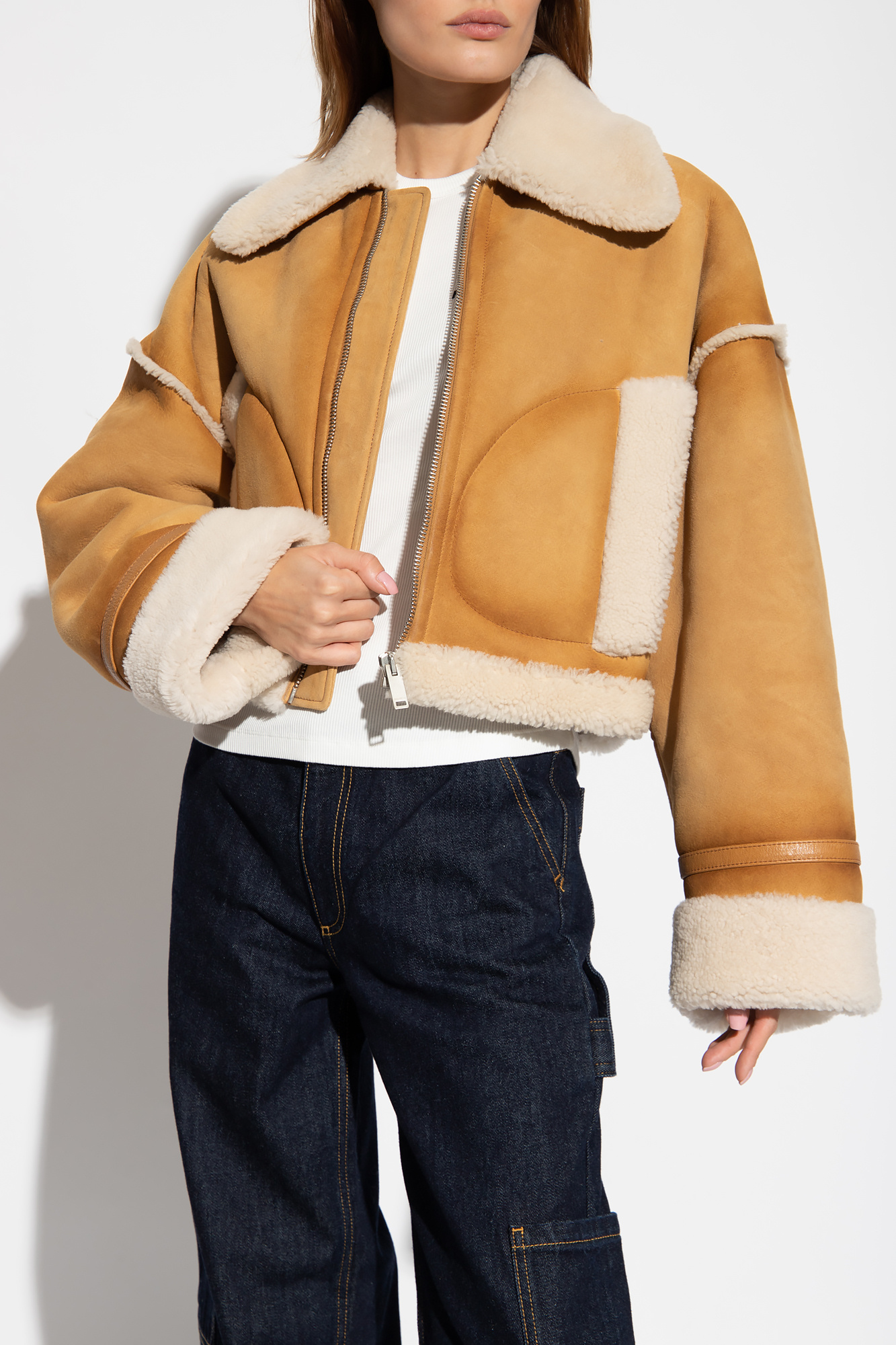 ジャケット HALFBOY Short sheepskin with shearling collar Shearling Short Jacket HALFBOY Short Sheepskin With